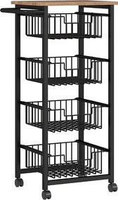 HOMCOM 4-poziomowy Wózek Kuchenny na Kółkach, Mobilny Wózek Serwisowy, Kuchenny Trolley z 4 Koszami Stalowymi