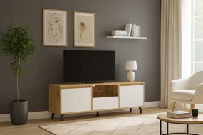 Szafka pod telewizor na nóżkach dąb artisan + biały W9-S07