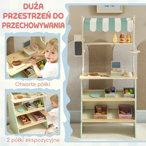 AIYAPLAY Stoisko supermarketowe dla dzieci, kasa do zabawy, 34 akcesoria, MDF, zielony