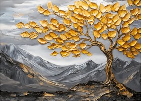 Obraz na szkle – Drzewo ze złotymi liśćmi (70x50 cm)