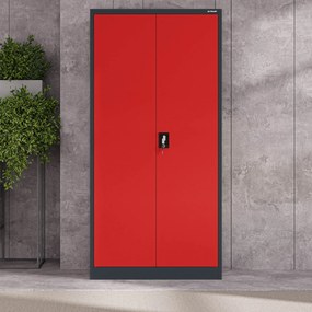 Biurowa szafa metalowa na akta JAN, 900 x 1850 x 400 mm, antracytowo-czerwona
