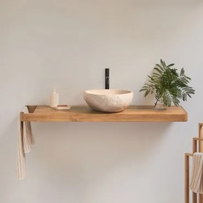 Zestaw Mebli Łazienkowych 130x45 Cm Wiszący Z Drewna Tekowego Neill Drewno Tekowe & Bezlusterkowiec & Czarny Matowy ↑30 Cm Z Zaworem Spustowym Bez Prz