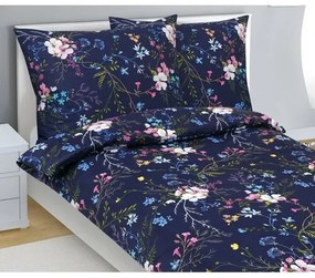 Bellatex Pościel bawełniana Kwiat jabłoni ciemnoniebieski, 140 x 200 cm, 70 x 90 cm
