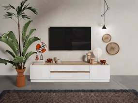 Szafka RTV 2-drzwiowa z 2 szufladami - Biały lakierowany i Naturalny - EMORA