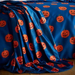 Niebieski/pomarańczowy koc z motywem Halloween z mikropluszu 130x170 cm Halloween Pumpkins – Catherine Lansfield