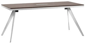 Stół konferencyjny 180x85 cm Platinum 18B. Blat w kolorze ciemnego orzecha, nogi ze stali szczotkowanej. Lekka, geometryczna konstrukcja, nowoczesny styl.
