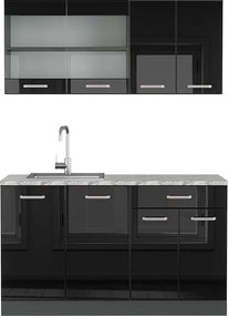 Pojedyncza kuchnia czarny/antracyt o wysokim połysku 140x60x81.6 r-line