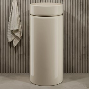 Umywalka z konglomeratu wolnostojąca okrągła beżowa błyszcząca 85 x 40 cm RONA Beige Glow : Podłączenie syfonu - Do ściany