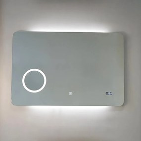 Lustro LED "Zamas" z lupą i cyfrowym zegarem dotykowym cm 100x70h