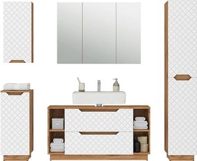 Zestaw mebli łazienkowych dąb/biały ze strukturą płytek 119.2x35x62.5 lotta