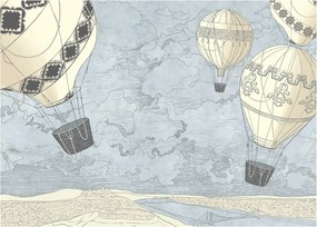 Obraz - Balony nad miastem, zimne odcienie (70x50 cm)