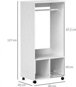 HOMCOM Szafa Garderoba, 60 cm x 40 cm x 127 cm, 1 Drążek na Ubrania, 2 Półki, Biały