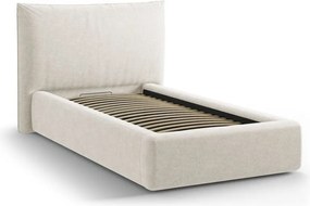 Kremowe tapicerowane łóżko jednoosobowe ze schowkiem i stelażem 90x200 cm Kaelle – Micadoni