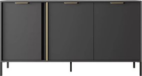 Komoda Zante III – elegancka komoda w kolorze antracytowym ze złotymi detalami, 3-drzwiowa na czarnych nogach