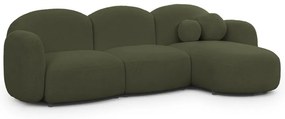 Zielony narożnik z materiału bouclé (prawostronny/z szezlongiem) Orbit – Ropez