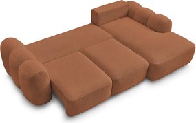 Pomarańczowy rozkładany/ze schowkiem narożnik z materiału bouclé (prawostronny/z szezlongiem) Montaigne – Bobochic Paris