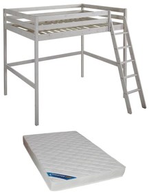 Łóżko antresola GEDEON - 140 × 190 cm - Lite drewno sosnowe - Bielone + materac