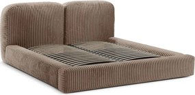 Brązowe tapicerowane łóżko dwuosobowe ze schowkiem ze stelażem 200x200 cm Martina – Micadoni