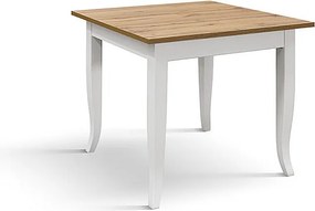 Stół drewniany wykończony dębem, biała drewniana rama 80x80 - RIMINI