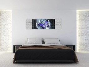 Obraz - Fioletowy motyl na ścianie (170x50 cm)