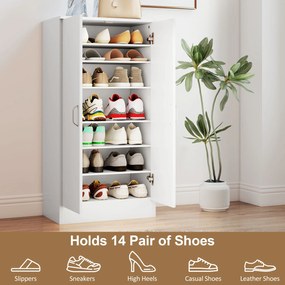 HOMCOM Szafka na buty z cichymi zawiasami, regulowane półki, 6-poziomowy regał na buty do przedpokoju, na 14 par, 55 x 35 x 108 cm, drewno, Biały