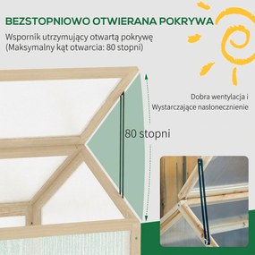 Outsunny Mini-Szklarnia, Kompaktowy Dom dla Roślin z Drewna, Polikarbonatowe Płyty, Otwór Wentylacyjny, 90Dł x 52Sz x 49,5W cm, Natur