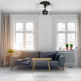 Lampa sufitowa czarna trzypunktowa z czarno-białymi abażurami T-3030SC