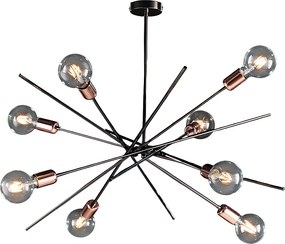 Lampa sufitowa Bloom, żelazo, chrom, czerń i miedź, 8 świateł, H.62 Ø82 BL200-PL8-NR