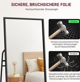 HOMCOM Lustro pełnej długości, design industrialny, tylna półka, 2 haki, metalowa rama, do sypialni, 157 x 50 cm, Czarne