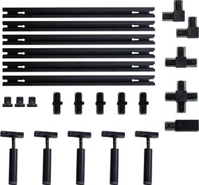 Nowoczesny system oświetlenia szynowego z 5 czarnymi reflektorami jednofazowymi - Iconic Ivy