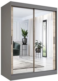 Szafa przesuwna z lustrem 150 cm antracyt + dąb sonoma - Kukkin 4X