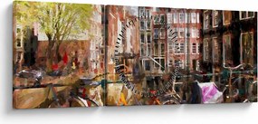 Obraz - Amsterdam, malarstwo (z zegarem) (90x30 cm)