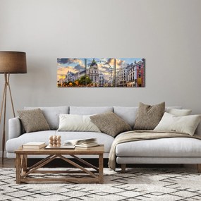 Obraz - Calle Gran Vía, Madryt, Hiszpania (z zegarem) (90x30 cm)