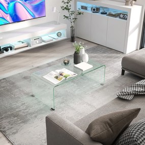HOMCOM Stabilny stolik kawowy ze szkła, jednoczęściowy design, prosty i nowoczesny, 100 x 50 x 35 cm, Przezroczysty | Aosom PL