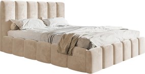 Łóżko tapicerowane 140x200 Palermo - pojemnik i stelaż metalowy, tkanina aksamitna, beżowy (Amor Velvet 4304)