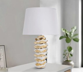Ceramiczna lampa stołowa w biało-złotym kolorze z tekstylnym kloszem (wysokość 53 cm) Glam Space – Mauro Ferretti