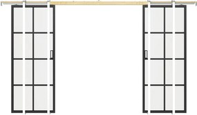 Drzwi przesuwne podwójne chowane w ścianie z aluminium i matowego szkła hartowanego - 2 x wys. 205 x szer. 83 cm - WILDEN II