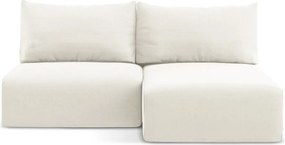 Kremowy aksamitny rozkładany narożnik ze schowkiem (prawostronny/z szezlongiem) Kalena – Makamii