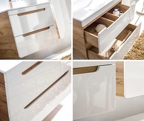 Wisząca szafka podumywalkowa 80 cm, Aruba 821 FSC, dąb craft złoty/biały połysk