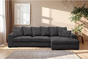 Narożnik z funkcją spania i pojemnikiem, Sofa w kształcie L Gabon L, tkanina Zoom, Grafitowy, Prawy