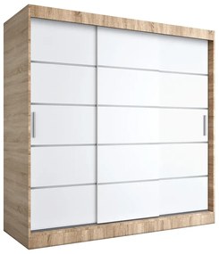 Szafa przesuwna dąb sonoma + biały 200 cm - Bohosa 6X