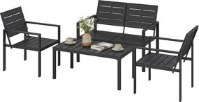 Outsunny Zestaw mebli ogrodowych dla 4 osób sofa dwuosobowa dwa fotele stolik kawowy czarny ogród taras | Aosom PL