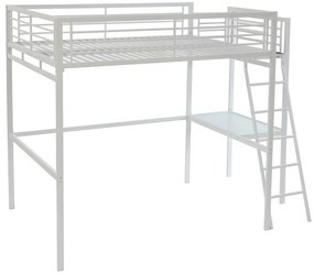 Łóżko z antresolą CASUAL II – 140 × 190 cm – blat biurka – kolor biały, w zestawie z materacem