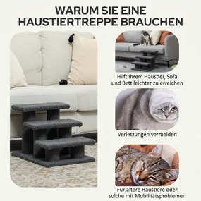 PawHut Schodki dla kota 3 stopnie Schodki dla zwierząt Schodek dla kota 45 x 35 x 34 cm Ciemnoszary | Aosom PL