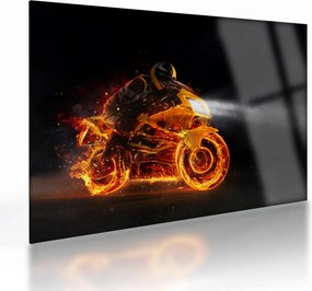 Obraz na szkle - Motocyklista z płomieniami (70x50 cm)
