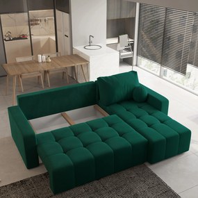 Masseno Narożnik VOLIRA z funkcją spania i pojemnikiem na pościel Narozniki L, Rozkładana sofa - Butelkowa zieleń, KRONOS 19