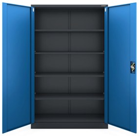 Szafa biurowa metalowa na akta antracytowo-niebieska JAN II, 1150 x 1850 x 400 mm