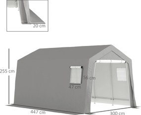 Outsunny Wodoodporny namiot magazynowy z zadaszonym dachem, z drzwiami i oknami 300x447x255 cm, Jasnoszary