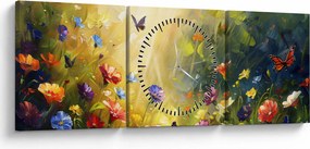 Obraz - Wiosenna łąka kwiatowa, malarstwo (z zegarem) (90x30 cm)