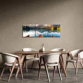 Obraz - Jezioro z łodziami (z zegarem) (90x30 cm)